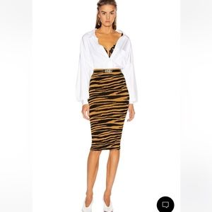 Like New Grlfrnd Toni Midi Skirt Stretch Knit Bodycon Neutral Tiger Print